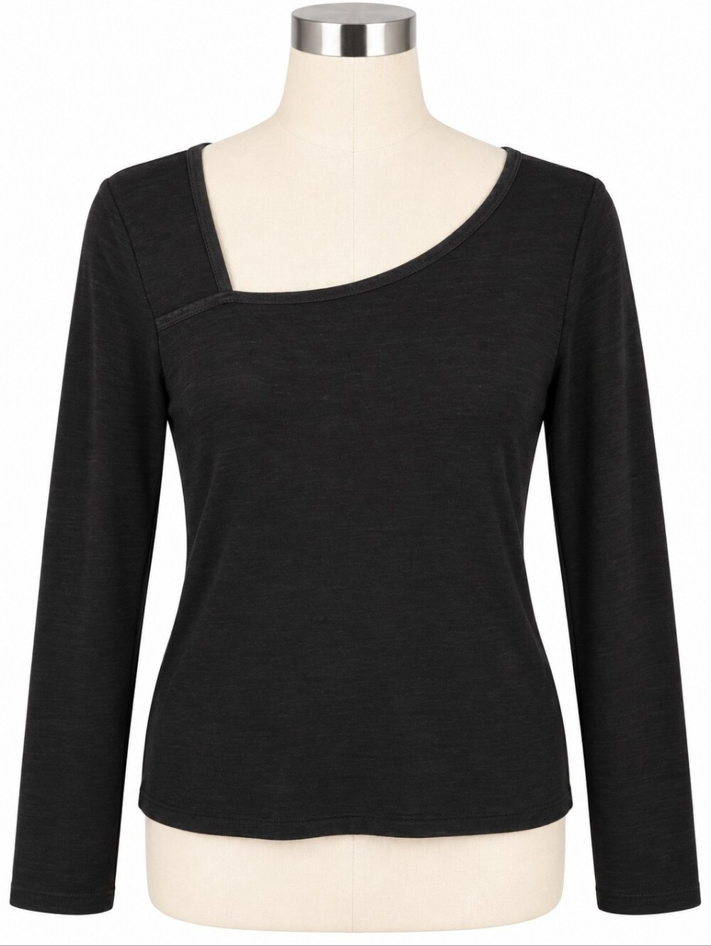Nation LTD Anita Asymmetrical Neck Long Sleeve Top Black Women's Size S Small